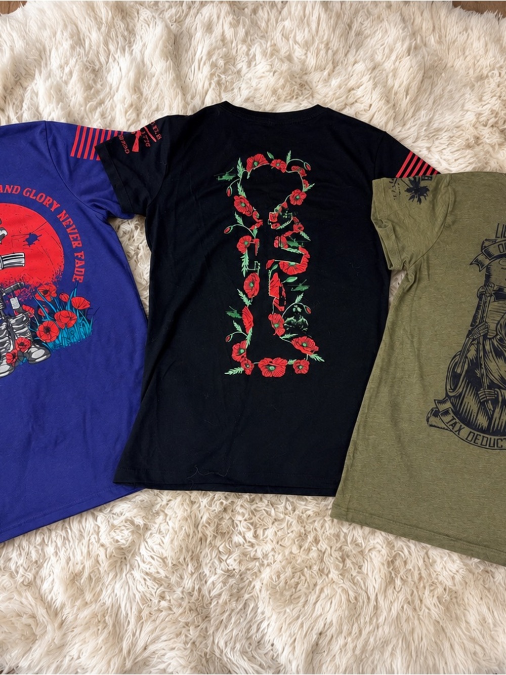 Grunt Style Black Short Sleeve Tee with Red Floral Graphic